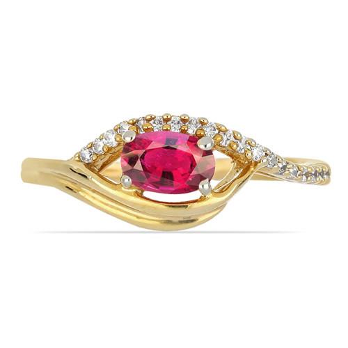 BUY 14K GOLD NATURAL RUBELITE GEMSTONE CLASSIC RING WITH WHITE DIAMOND